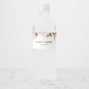 Christmas Red Poinsettia Wedding Water Bottle Label