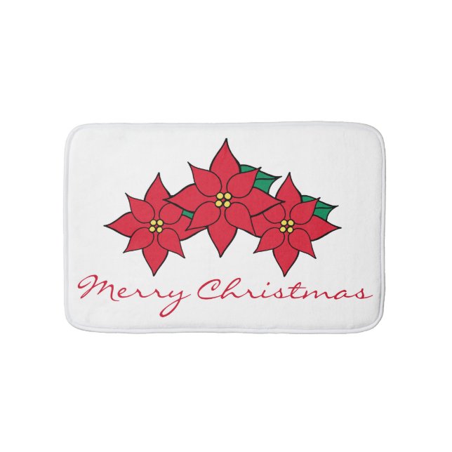 Christmas Red Poinsettias Bathroom Rug Decoration (Front)