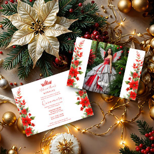 Christmas Red Poinsettias Inspirations Chic Floral Invitation