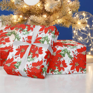 Christmas Red Poinsettias Wrapping Paper