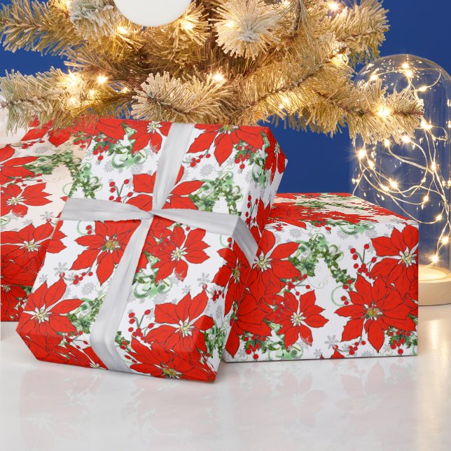Christmas Red Poinsettias Wrapping Paper (Holidays)