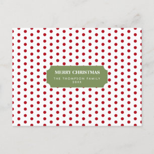Christmas Red Polka Dots Family Name Year Holiday Postcard