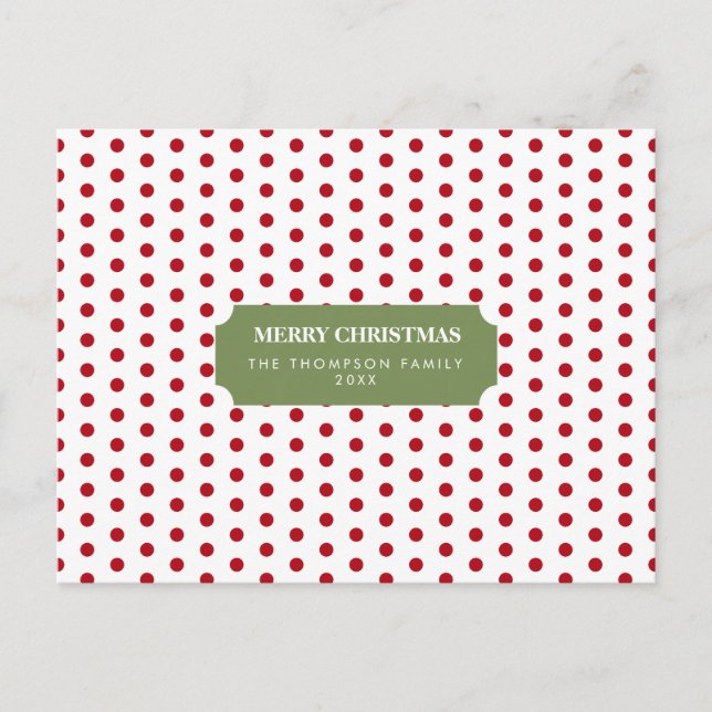 Christmas Red Polka Dots Family Name Year Holiday Postcard (Front)
