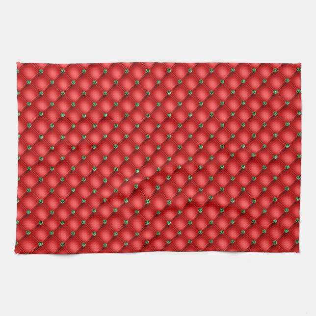 Christmas Red Puffy Quilted Tea Towel (Horizontal)