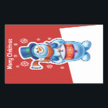 Christmas red rectangle sticker Snowman drummer.<br><div class="desc">Christmas red rectangular sticker Snowman drummer. and other Snowfolk. Winter Wonderland snowmen. Change the text - add a name - it's so easy! Lovable wintery snowmen and snowgirl characters playing their instruments in a Christmas band. Also check out the matching lovable wintery characters with skating penguins, sledging snowgirls, skiing snowmen...</div>