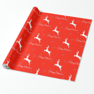 Christmas Red Reindeer and Merry Christmas Pattern Wrapping Paper