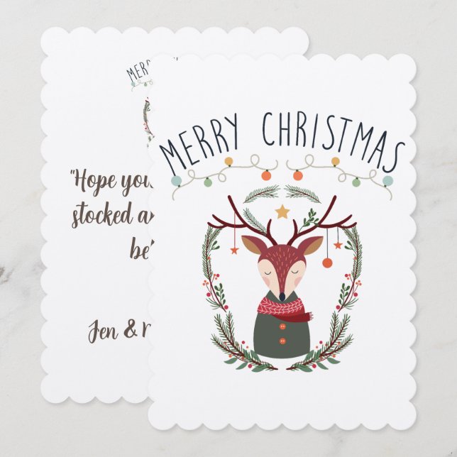 Christmas Red Reindeer Scandinavian Card (Front/Back)