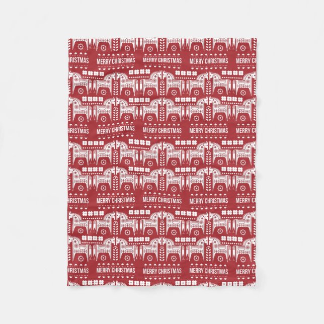 Christmas Red Reindeer Scandinavian Nordic Forest Fleece Blanket (Front)