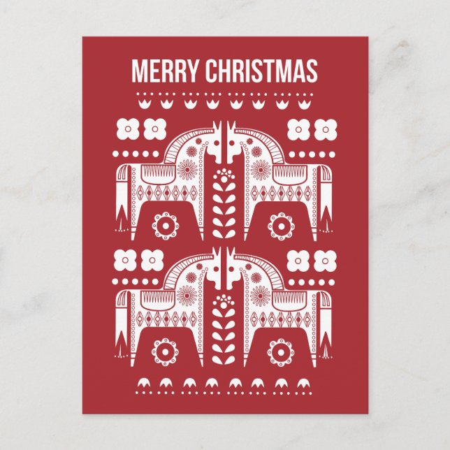 Christmas Red Reindeer Scandinavian Nordic Forest Holiday Postcard (Front)