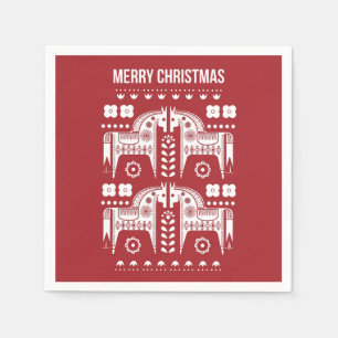 Christmas Red Reindeer Scandinavian Nordic Forest Napkin