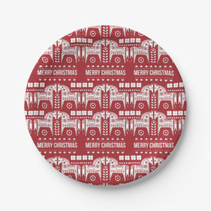 Christmas Red Reindeer Scandinavian Nordic Forest Paper Plate