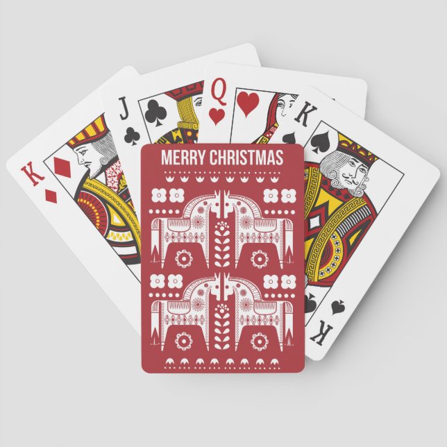 Christmas Red Reindeer Scandinavian Nordic Forest Playing Cards (Back)