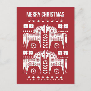Christmas Red Reindeer Scandinavian Nordic Forest Postcard