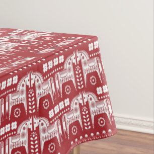 Christmas Red Reindeer Scandinavian Nordic Forest Tablecloth
