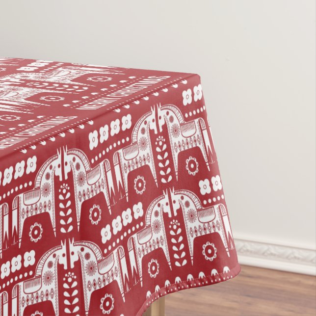 Christmas Red Reindeer Scandinavian Nordic Forest Tablecloth (In Situ)