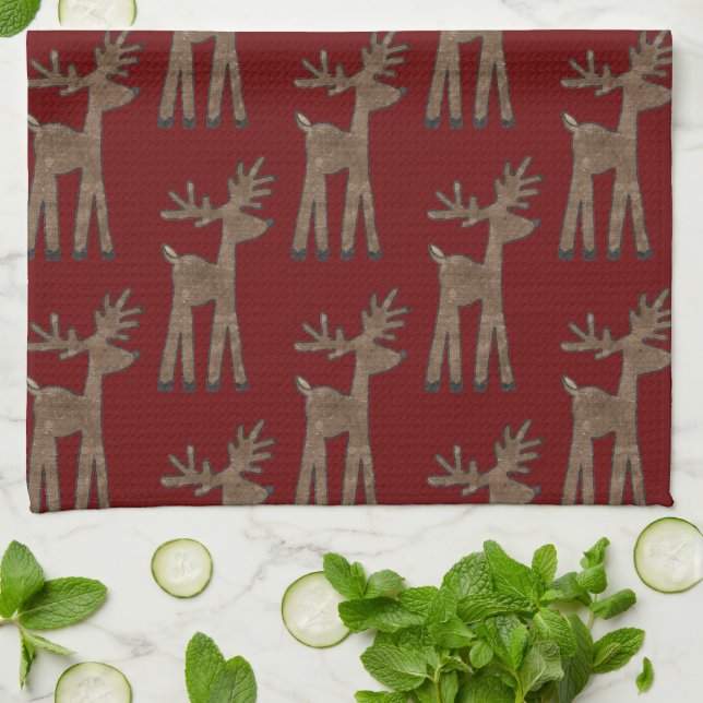 Christmas Red Reindeer Tea Towel (Folded)
