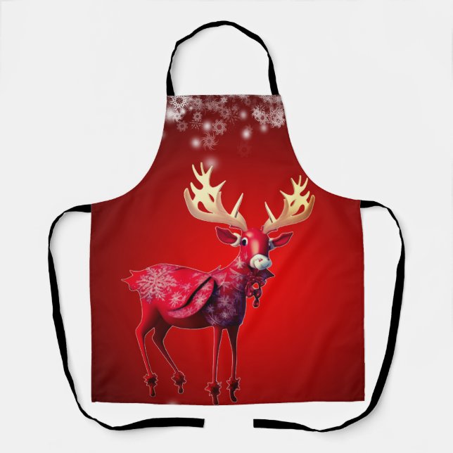 Christmas Red Reindeer Winter Holidays Apron (Front)
