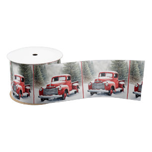 Christmas Red Retro Truck Satin Ribbon