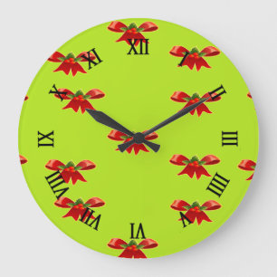 Christmas red ribbon on bright green large clock