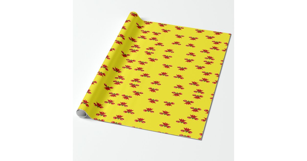 Christmas red ribbon on yellow wrapping paper Zazzle