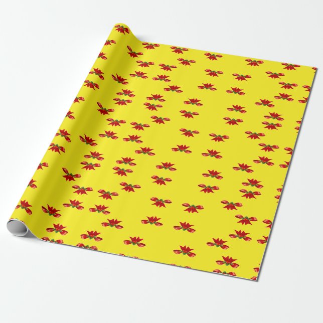 Christmas red ribbon on yellow wrapping paper (Unrolled)