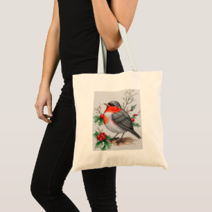 Christmas Red Robin Bird Tote Bag