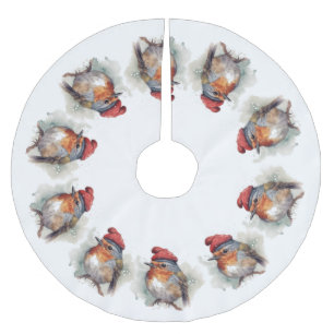 Christmas Red Robin Brushed Polyester Tree Skirt