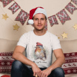 Christmas Red Robin, customisable T-Shirt<br><div class="desc">watercolor painting of a red robin on a branch with a red winter hat in christmas style</div>