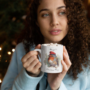 Christmas Red Robin, customisable Two-Tone Coffee Mug