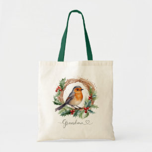 Christmas Red Robin Grandma Tote Bag