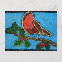 Christmas Red Robin, Green Holly Red Berries