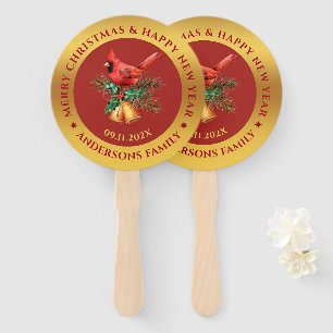 Christmas Red Robin ornament gold and red Hand Fan