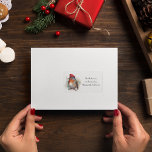 Christmas Red Robin Return Address Label<br><div class="desc">watercolor painting of a red robin on a branch with a red winter hat in christmas style</div>