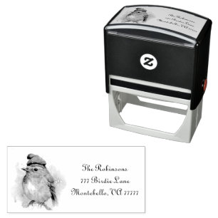 Christmas Red Robin Return Address Label Self-inking Stamp