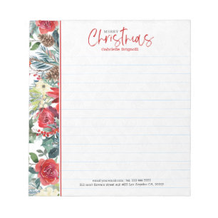 Christmas red roses and winter foliage notepad