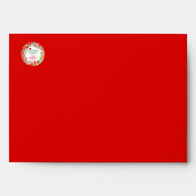 Christmas Red Rustic Floral Santa Envelope (Front)
