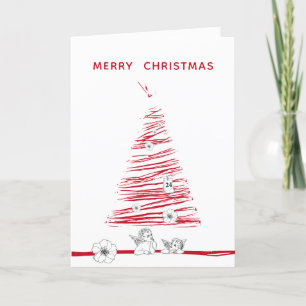 Christmas Red Rustic Tree Handdrawn Holiday Card
