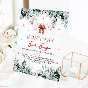 Christmas Red Santa Baby Dont Say Baby Baby Shower Pedestal Sign