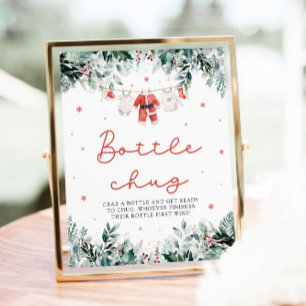 Christmas Red Santa Baby Shower Bottle Chug Sign