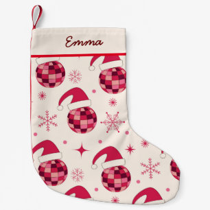 Christmas Red Santa Disco Balls Custom Name Small Christmas Stocking
