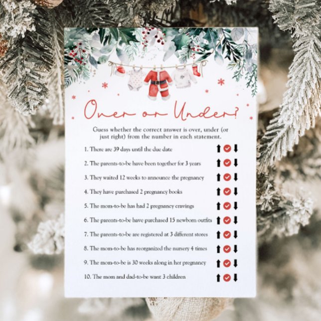 Christmas Red Santa Over Or Under Baby Shower Game Invitation (Watercolor Christmas Red Santa Over Or Under Baby Shower Game)