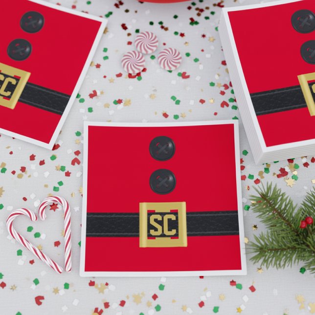 Christmas Red Santa Suit Monogram Holiday Napkins (Transform your holiday party table effortlessly! Add your initials)