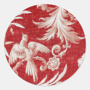Christmas Red Shabby Toile Classic Round Sticker