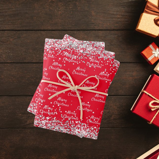 Christmas red silver confetti elegant wrapping paper sheet (Creator Uploaded)