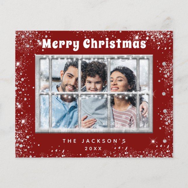 Christmas red silver photo window card (Front)