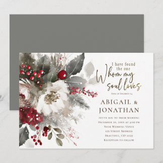 Christmas Red Silver White Christian Bible Wedding Invitation