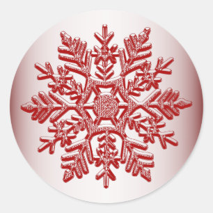 Christmas Red Snowflake Elegant Classic Round Sticker