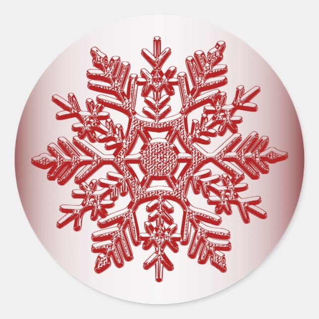 Christmas Red Snowflake Elegant Classic Round Sticker (Front)