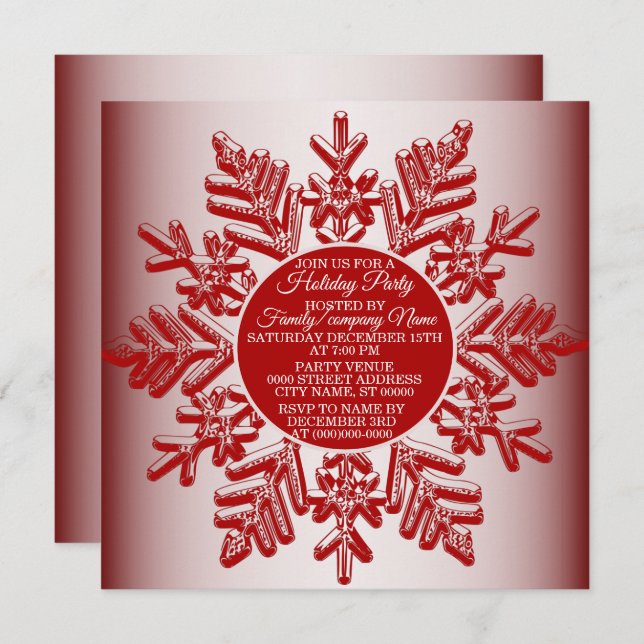 Christmas Red Snowflake Elegant Holidays Party Invitation (Front/Back)