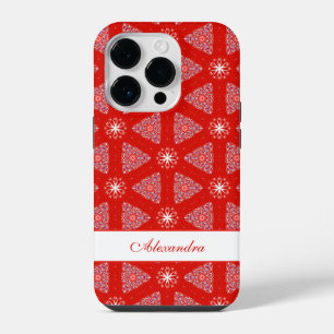 Christmas Red Snowflake Pattern Personalised iPhone 14 Pro Case